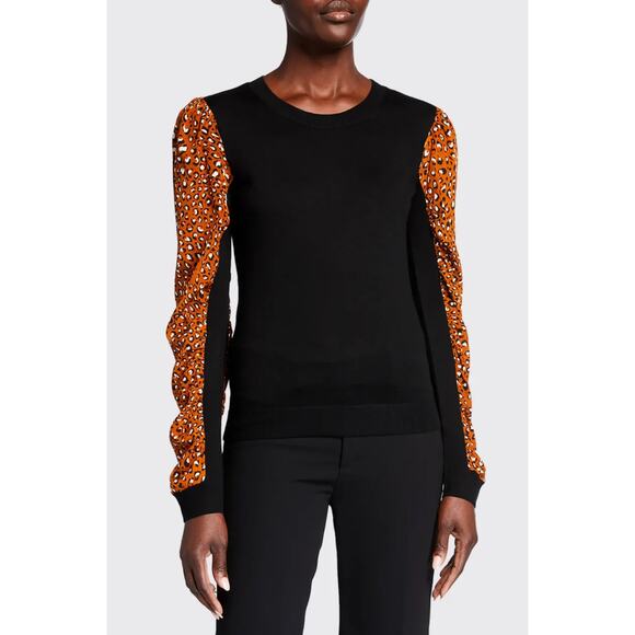 Veronica Beard Sweaters - Veronica Beard | Adler Mixed Media Sweater | Leopard Black | Sz XS